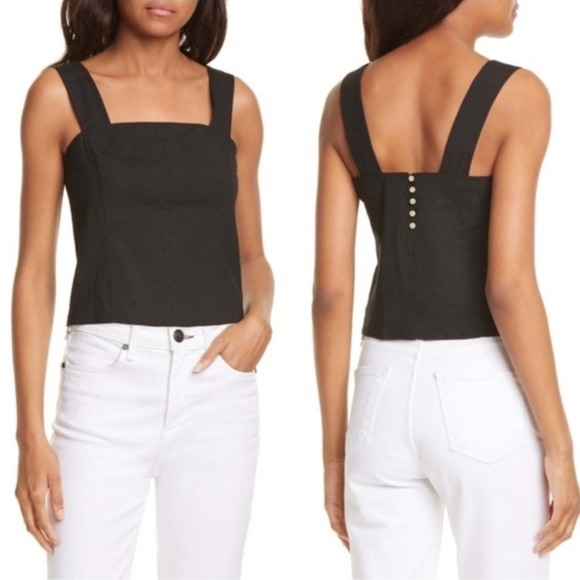 Vince Tops - Vince Tank Top 6 Black Excellent Wide Strap Cropped Linen Shell V571212139